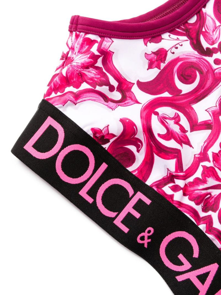 Pink Majolica-print Crop Top