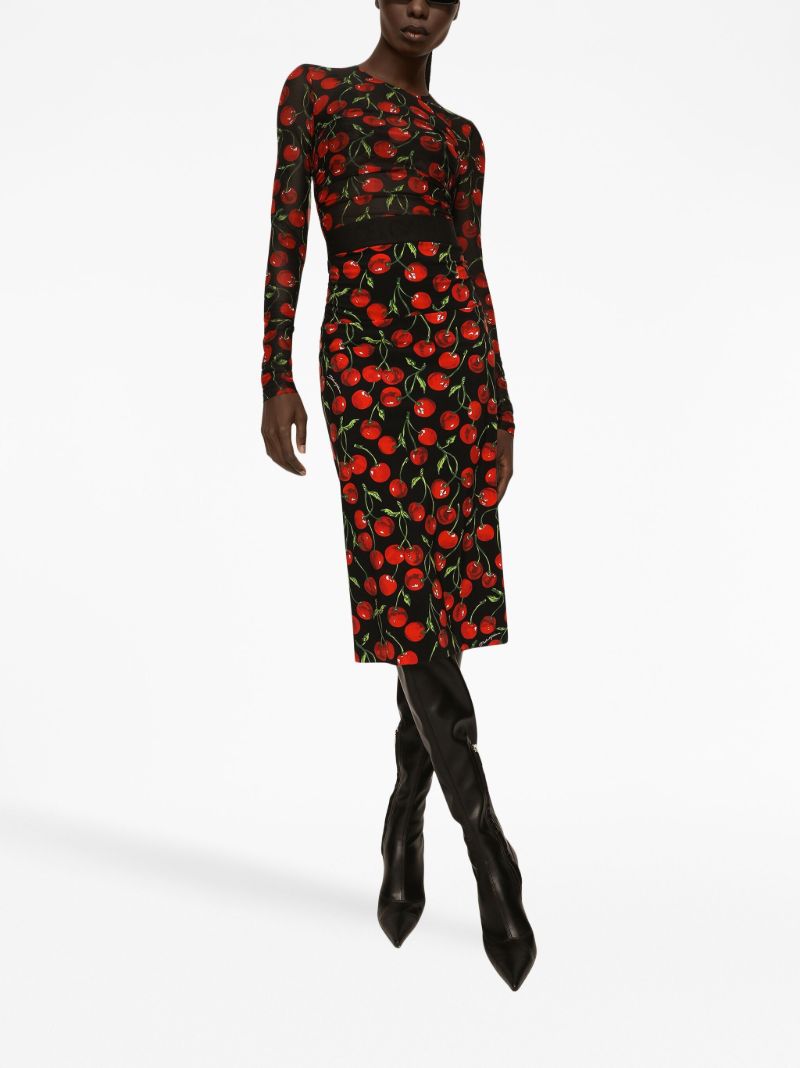 Black Cherry Print Ruched T-shirt