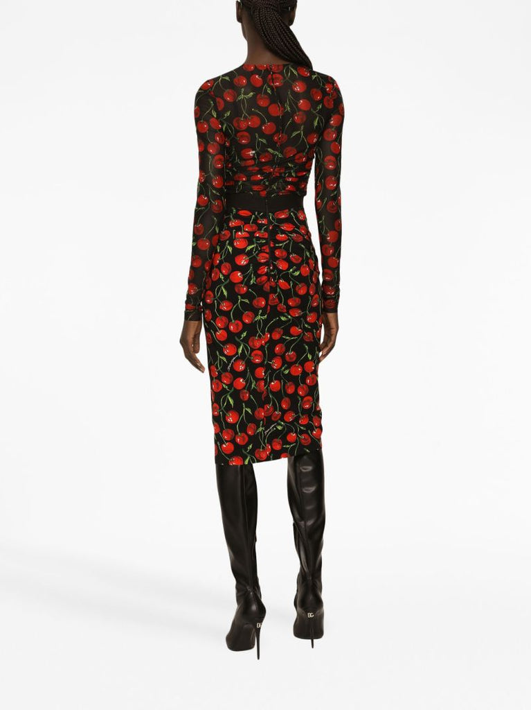Black Cherry Print Ruched T-shirt