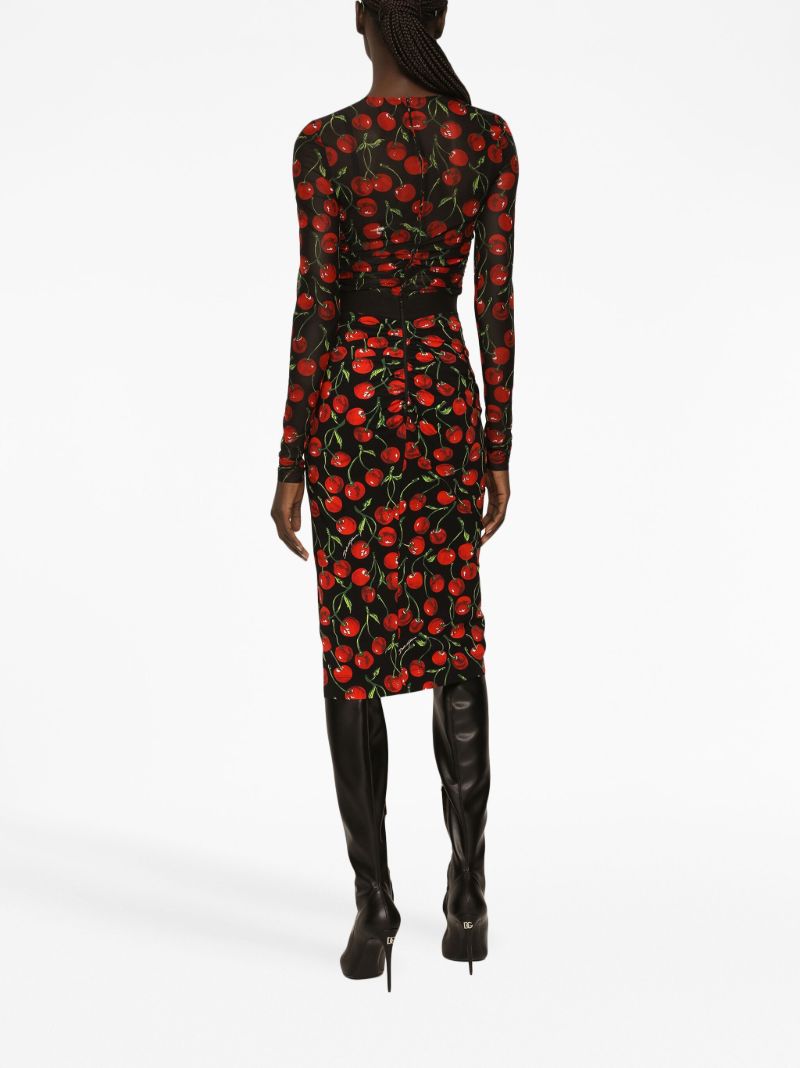 Black Cherry Print Ruched T-shirt