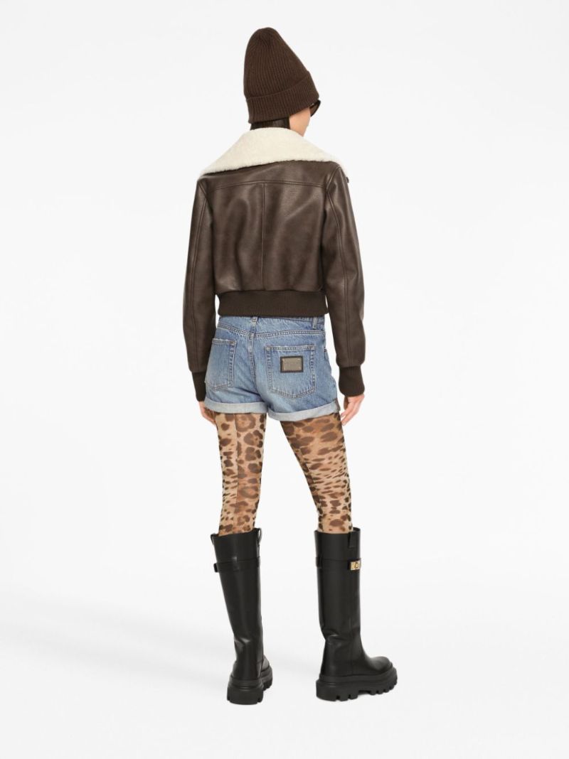 Brown Shearling-collar Bomber Jacket