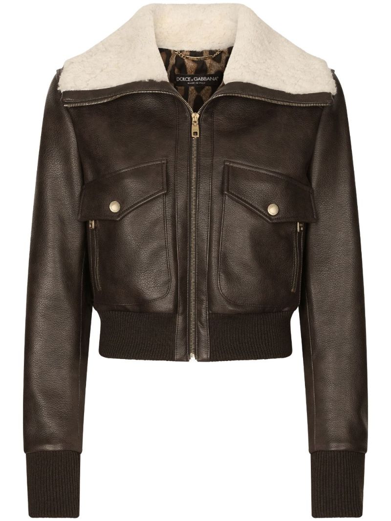 Brown Shearling-collar Bomber Jacket