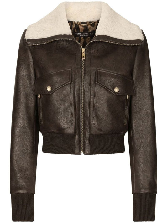 Brown Shearling-collar Bomber Jacket