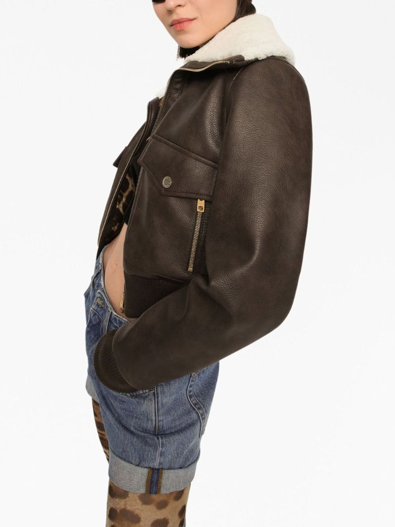 Brown Shearling-collar Bomber Jacket