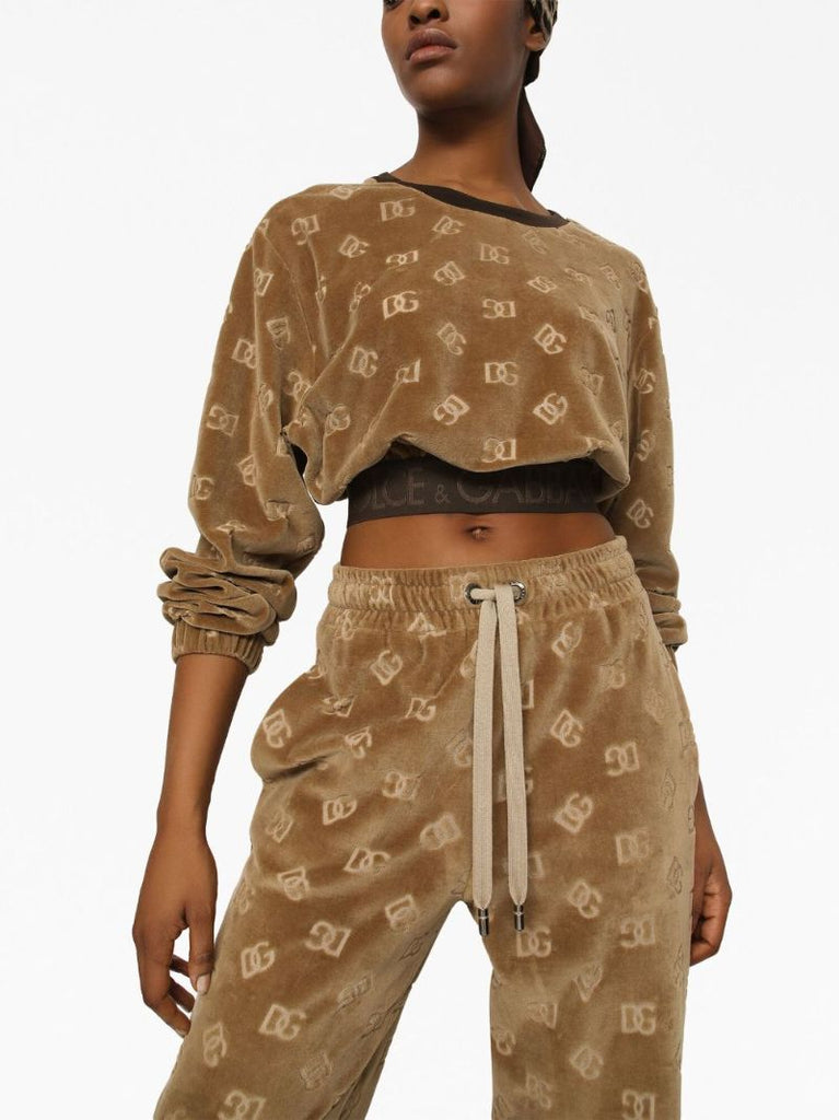 Brown Dg-jacquard Cropped Sweatshirt
