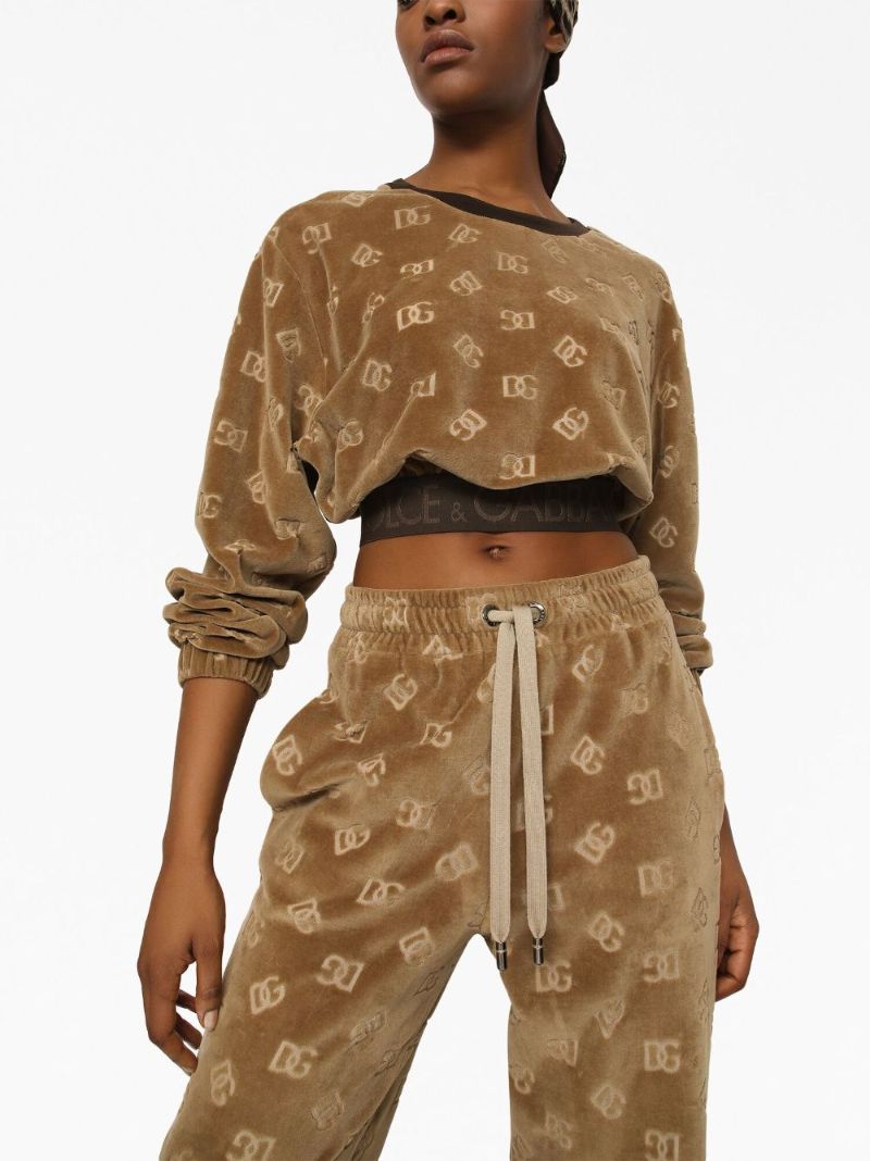 Brown Dg-jacquard Cropped Sweatshirt