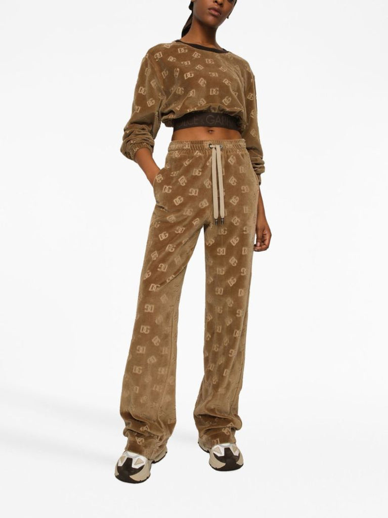 Brown Dg-jacquard Cropped Sweatshirt