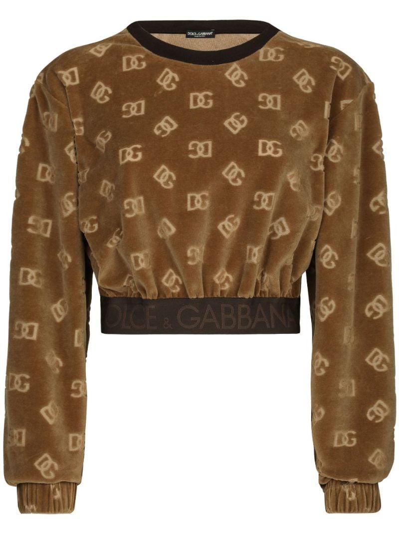 Brown Dg-jacquard Cropped Sweatshirt