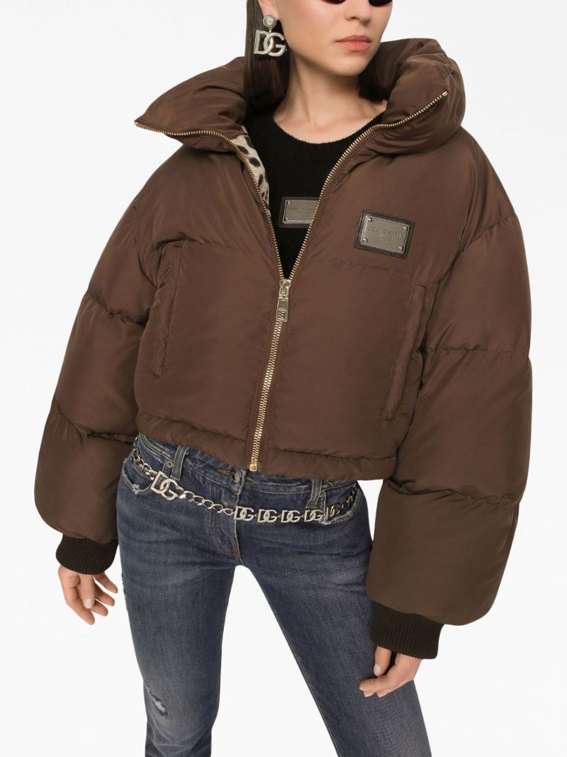 Brown Logo-plaque Puffer Jacket