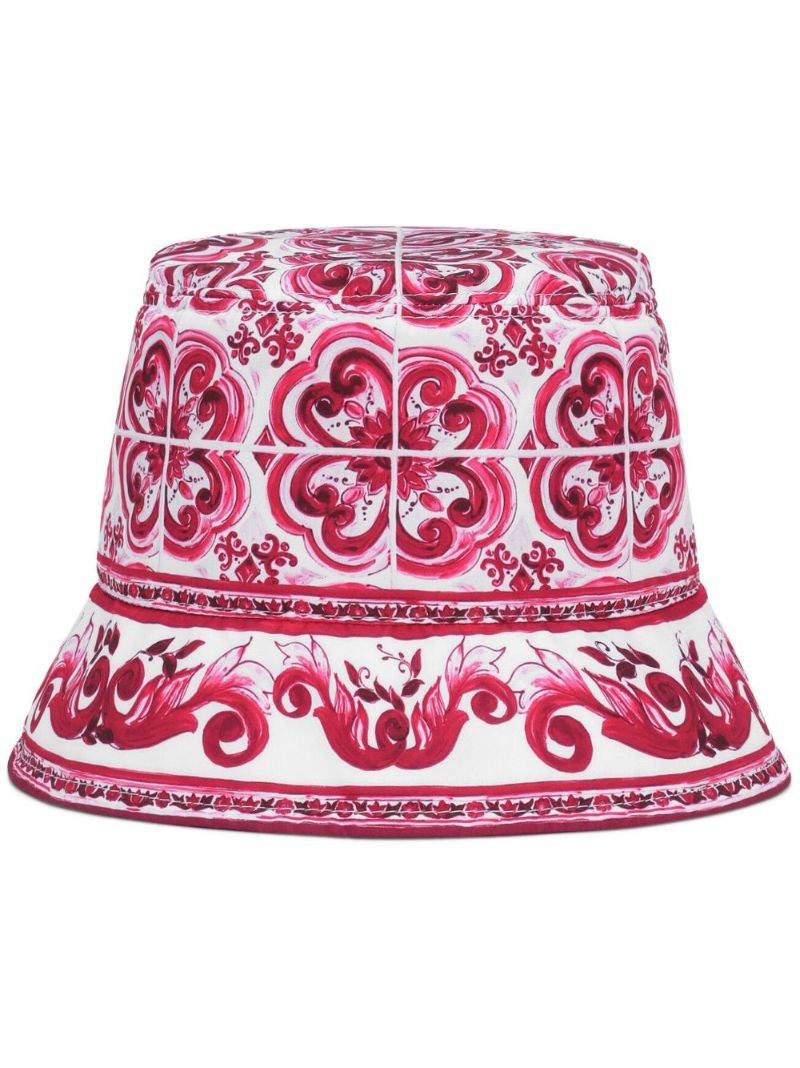 White Majolica Print Bucket Hat
