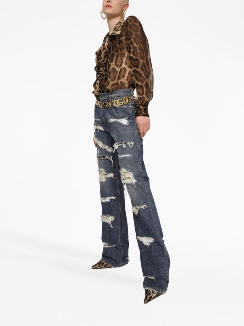 Blue Distressed Straight-leg Jeans