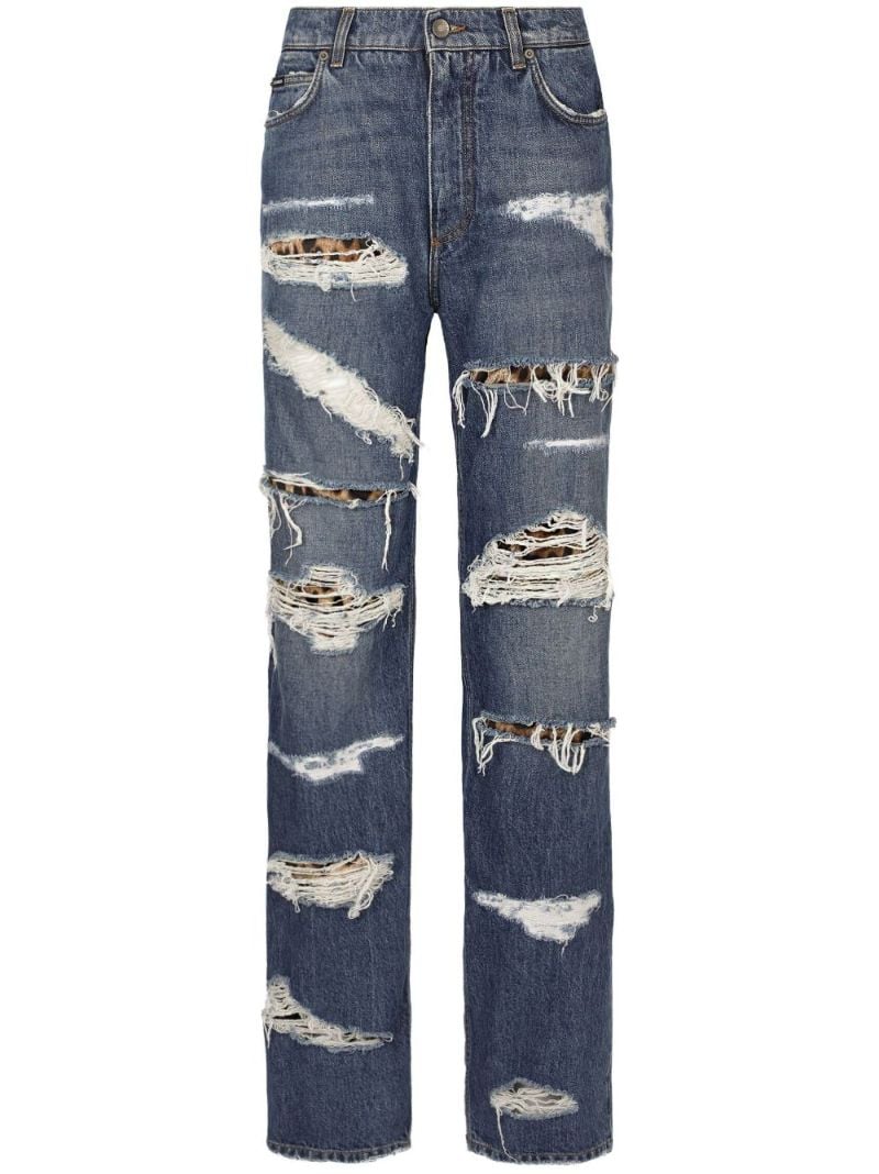 Blue Distressed Straight-leg Jeans