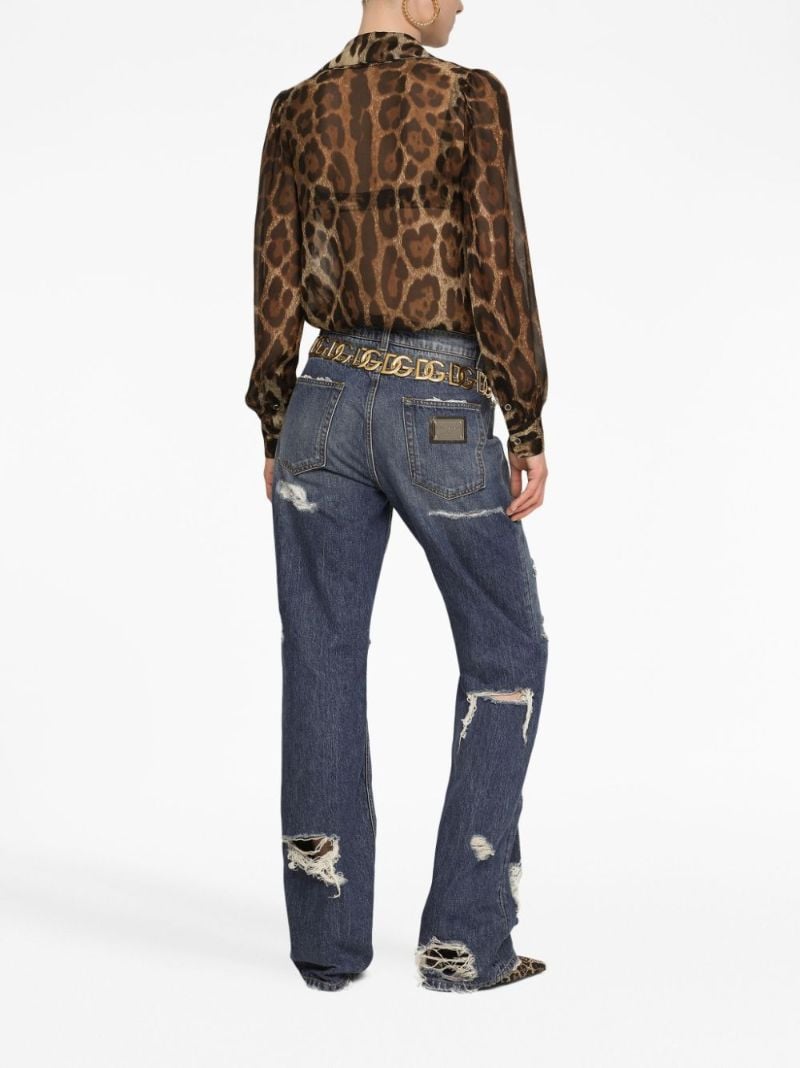 Blue Distressed Straight-leg Jeans