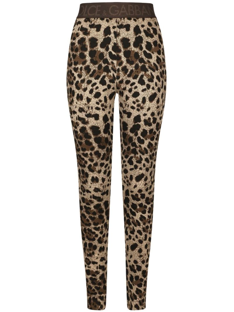 Brown Leopard-jacquard Leggings