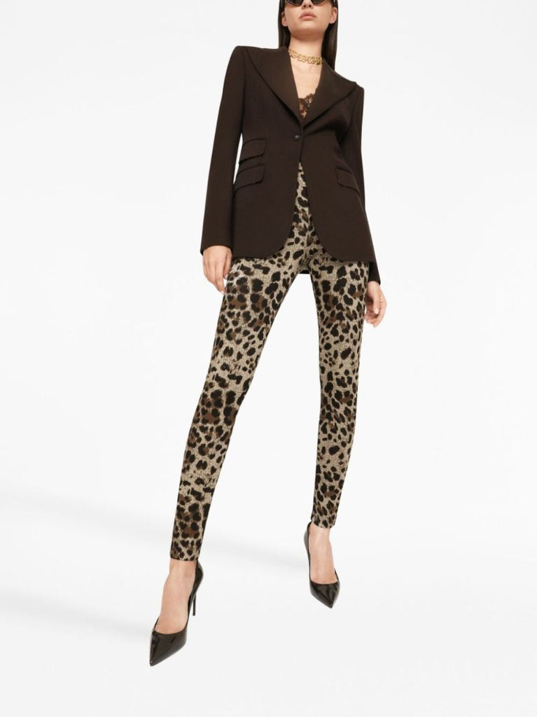 Brown Leopard-jacquard Leggings