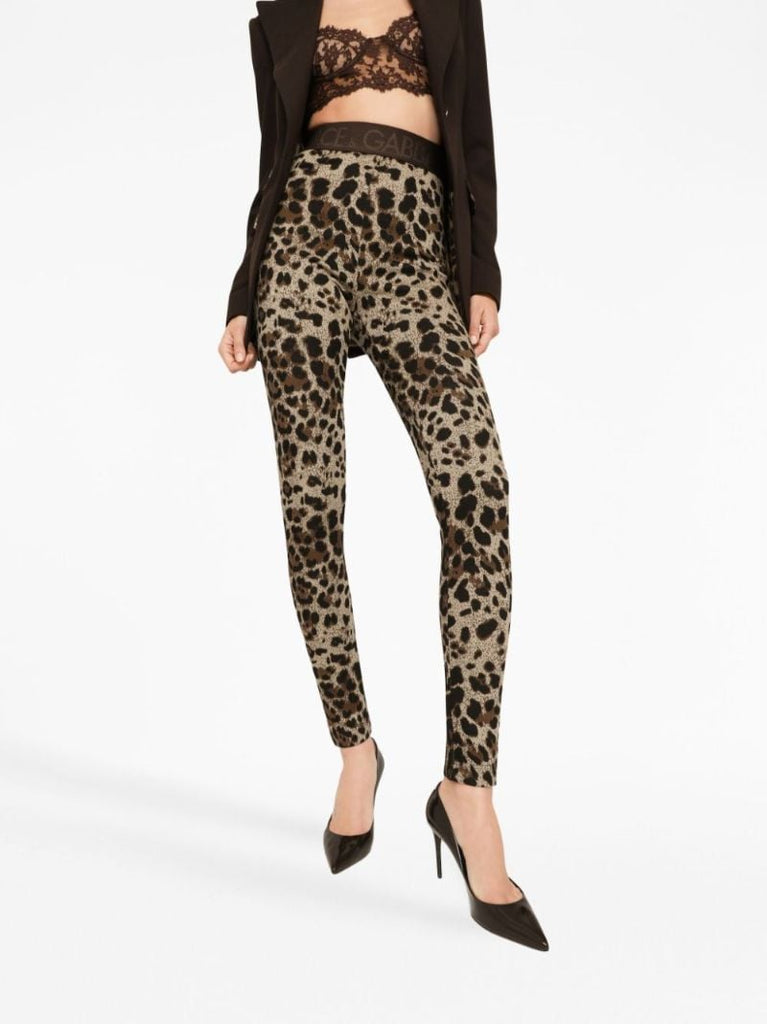 Brown Leopard-jacquard Leggings