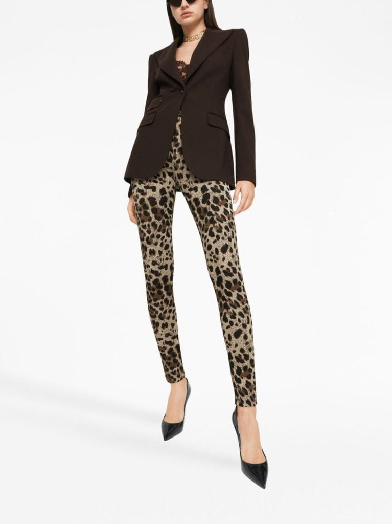 Brown Leopard-jacquard Leggings