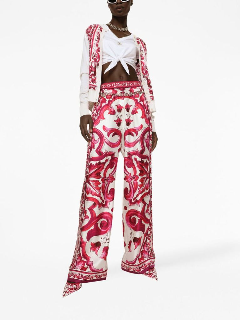 White Silk Majolica Print Cardigan