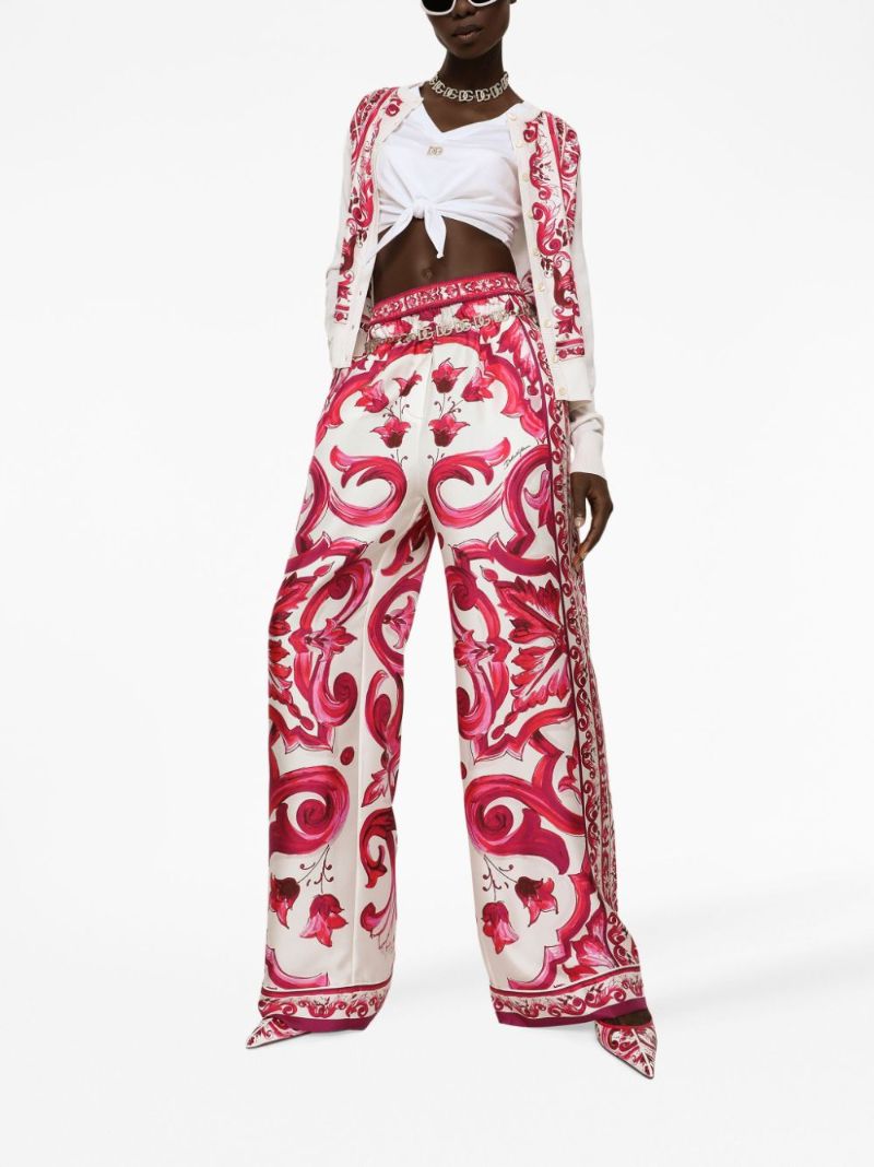 White Silk Majolica Print Cardigan