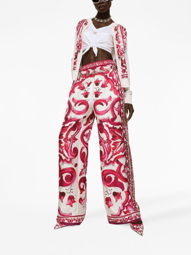 White Silk Majolica Print Cardigan