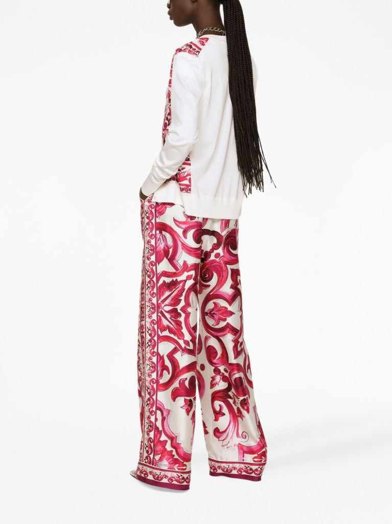 White Silk Majolica Print Cardigan