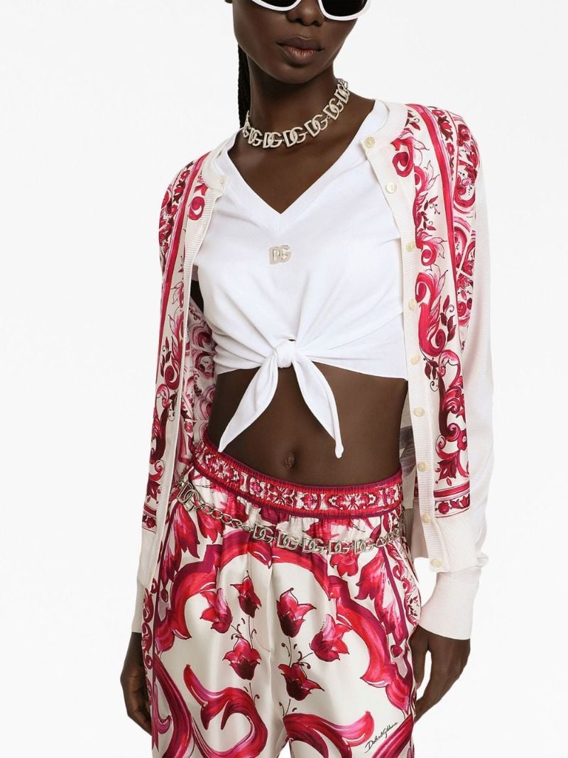 White Silk Majolica Print Cardigan
