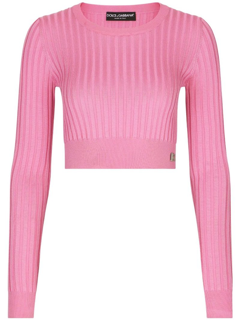 Pink Cropped Silk Sweater