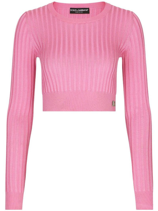 Pink Cropped Silk Sweater
