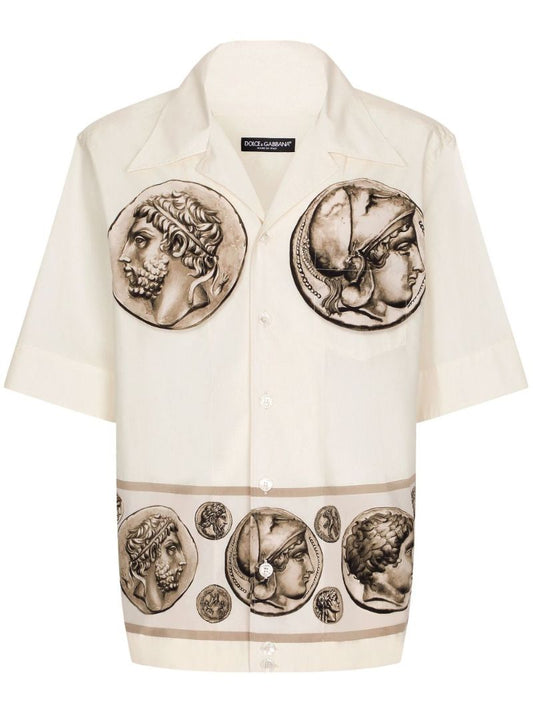 Neutral Cotton Coin Print Shirt
