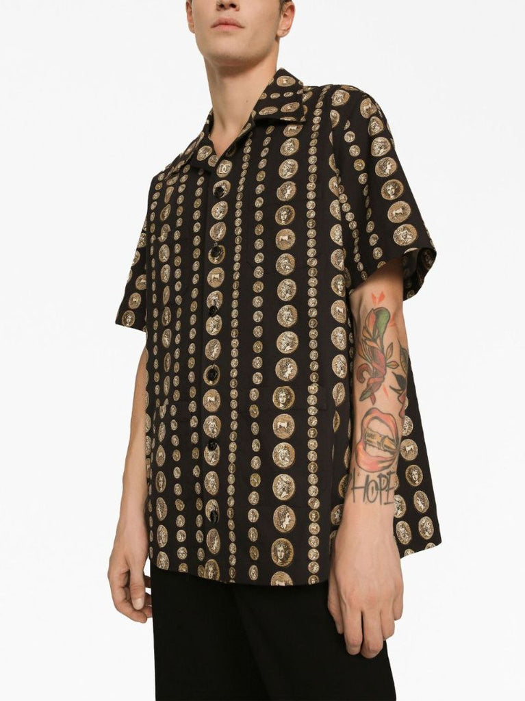 Black Graphic Print Cotton Shirt