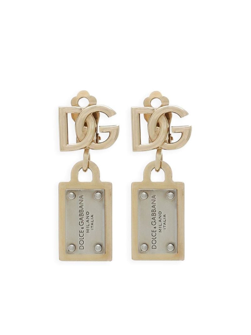 Gold-tone Logo-tag Clip Earrings