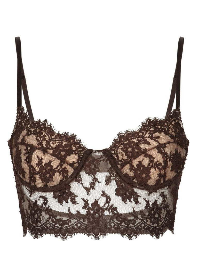 Black Floral-lace Corset-style Bra