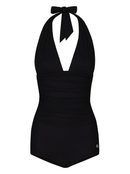 Black Halterneck Ruched Swimsuit
