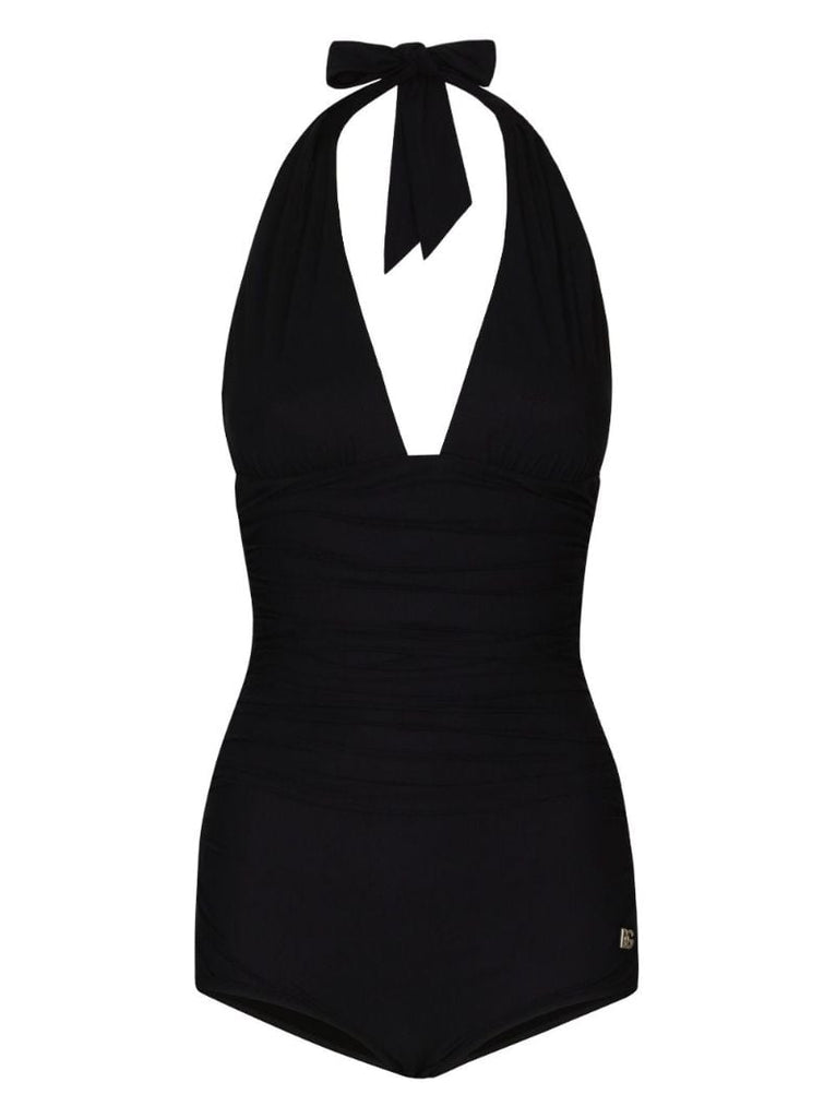 Black Halterneck Ruched Swimsuit