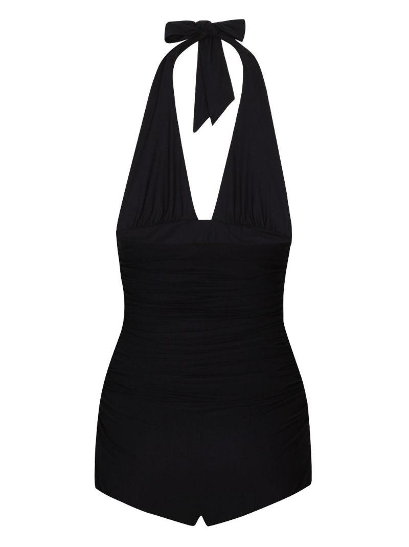 Black Halterneck Ruched Swimsuit