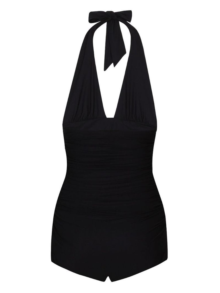 Black Halterneck Ruched Swimsuit