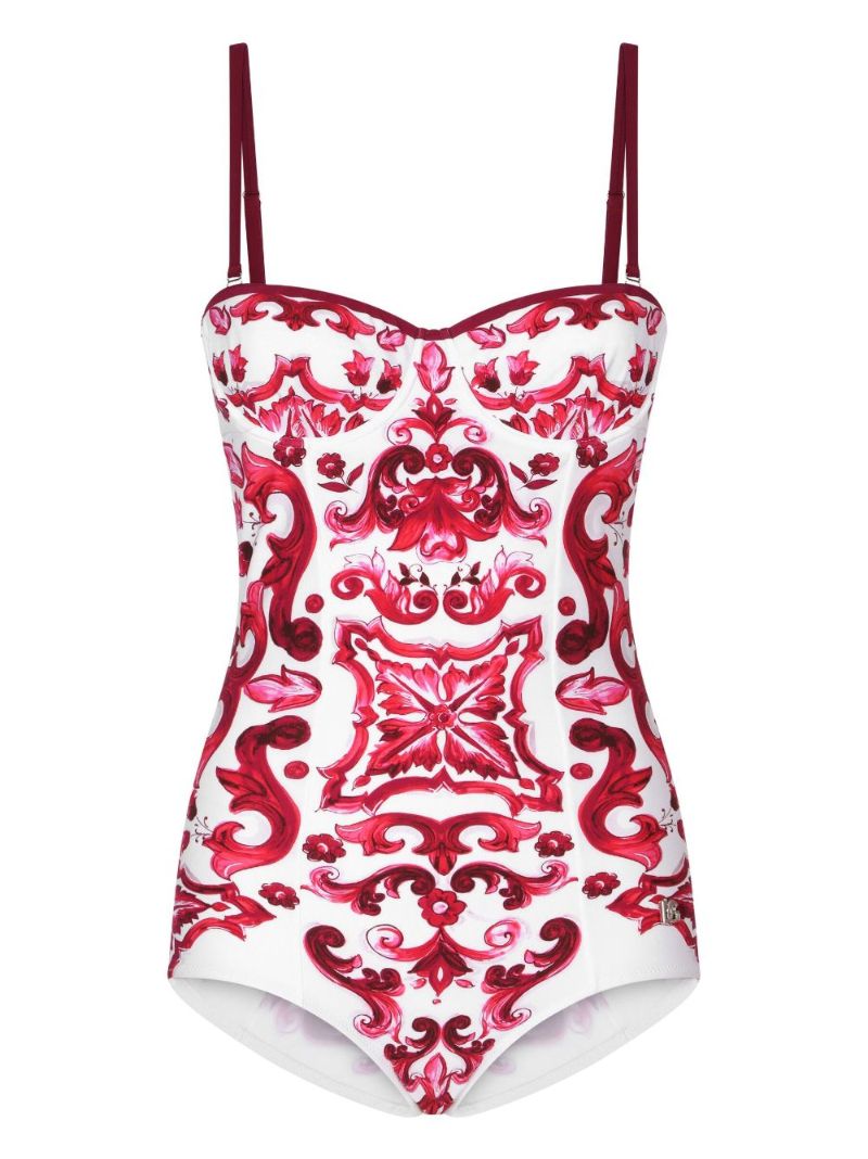 White Majolica Print Swimsuit