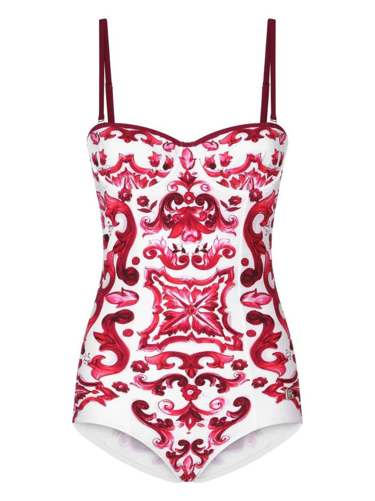 White Majolica Print Swimsuit