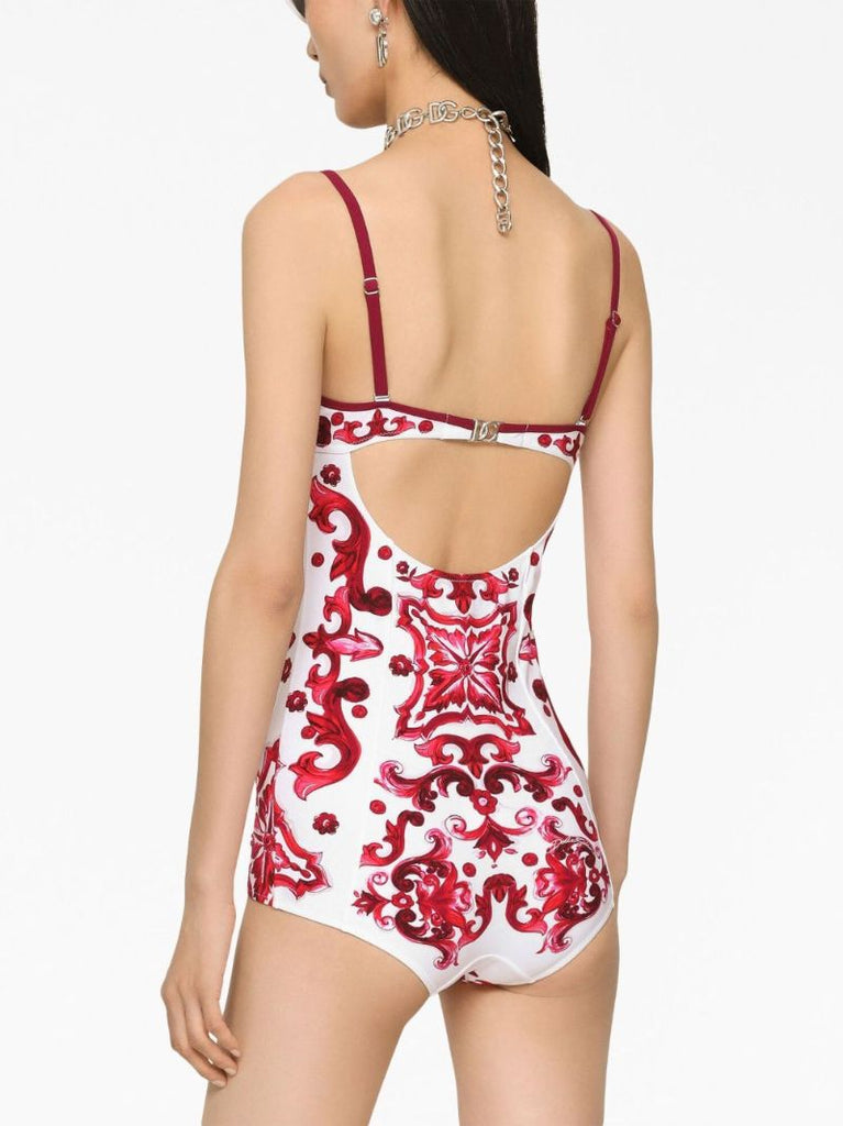 White Majolica Print Swimsuit