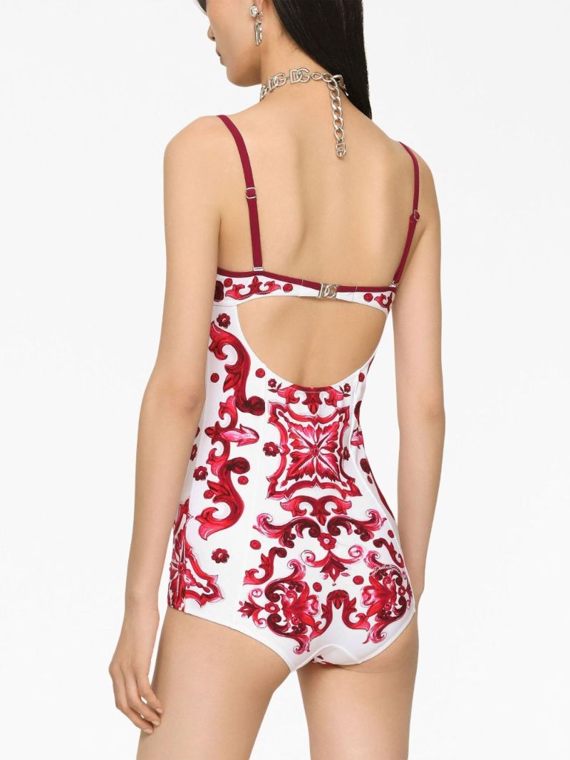 White Majolica Print Swimsuit