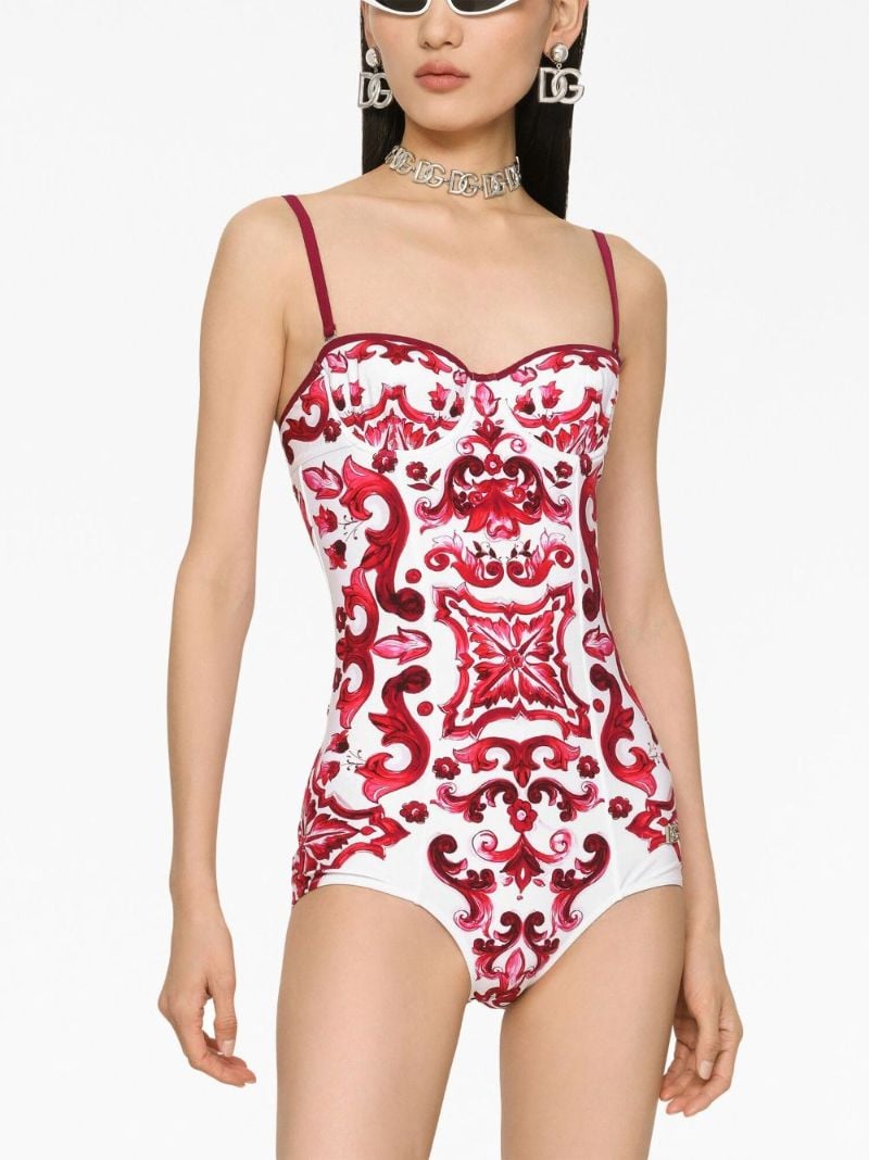 White Majolica Print Swimsuit