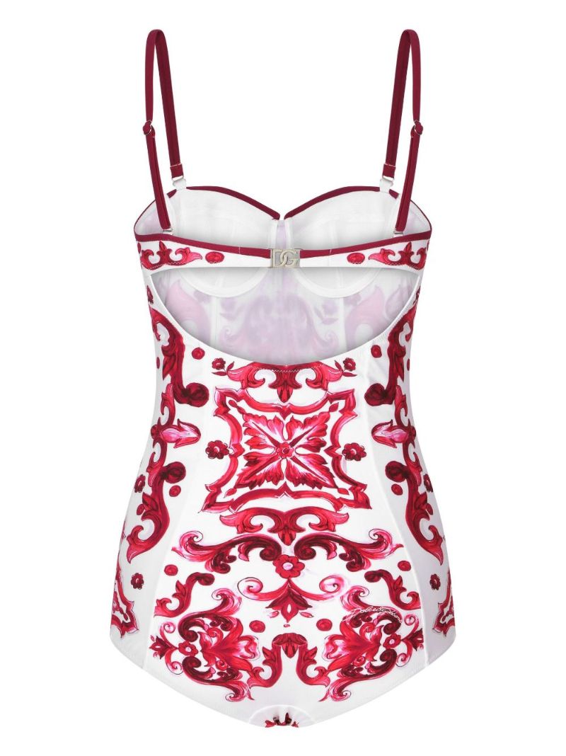 White Majolica Print Swimsuit