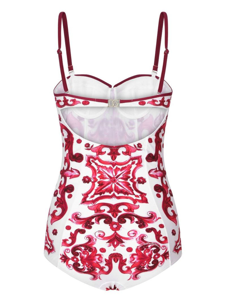 White Majolica Print Swimsuit