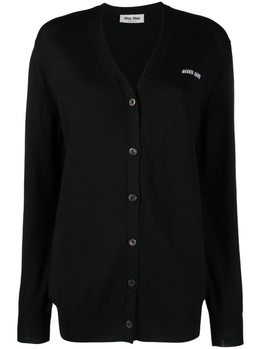 Black Logo-intarsia Virgin Wool Cardigan