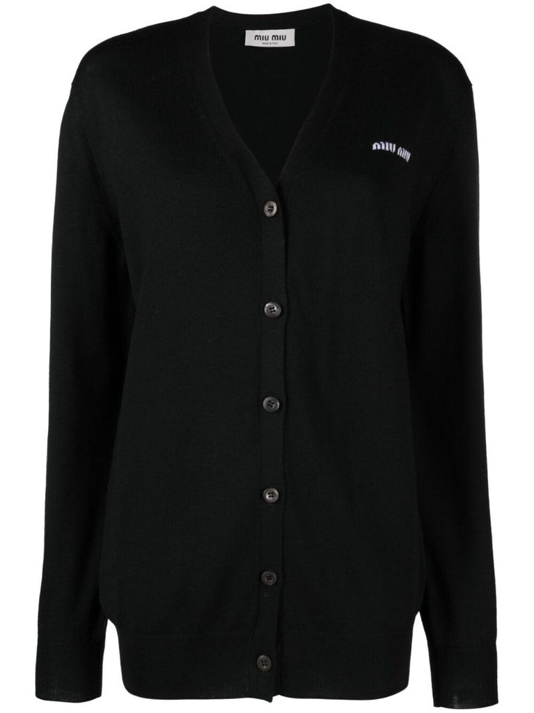 Black Logo-intarsia Virgin Wool Cardigan