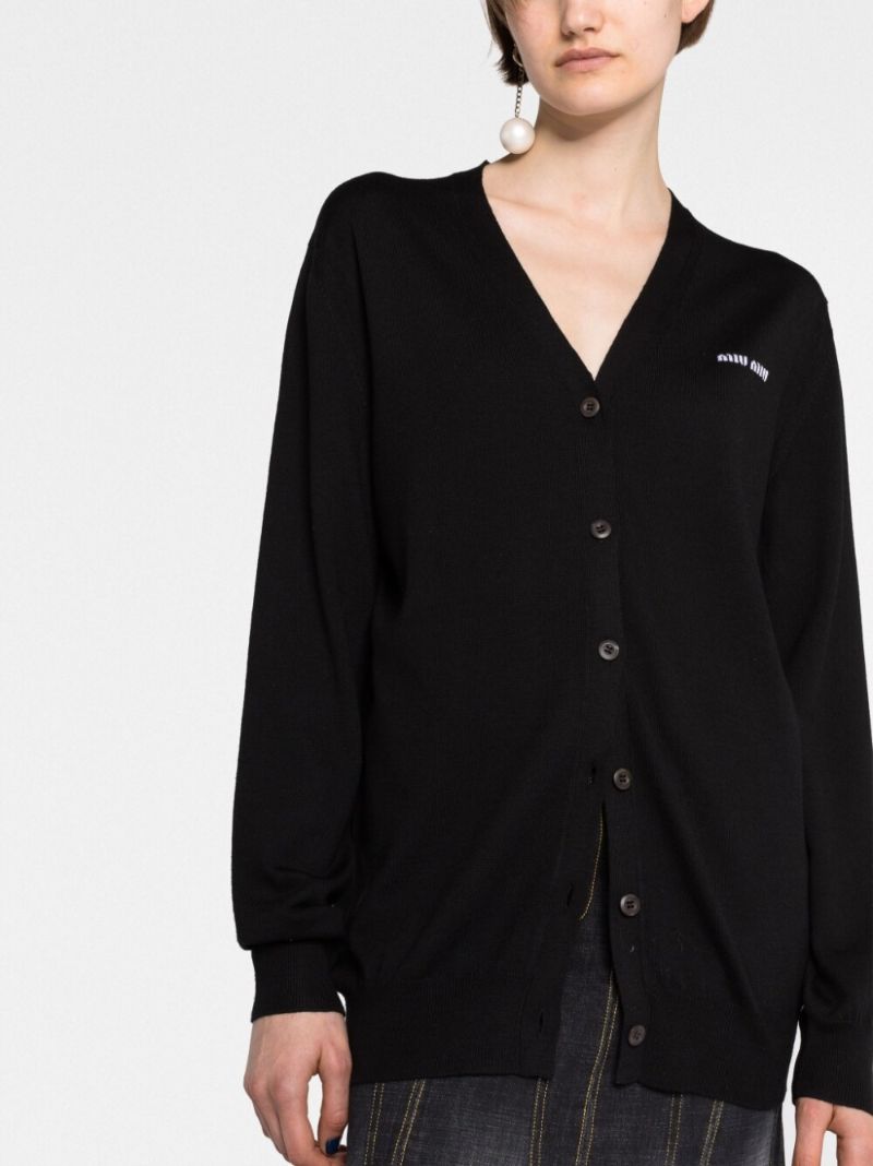 Black Logo-intarsia Virgin Wool Cardigan