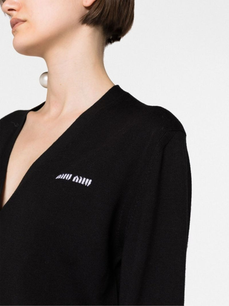Black Logo-intarsia Virgin Wool Cardigan