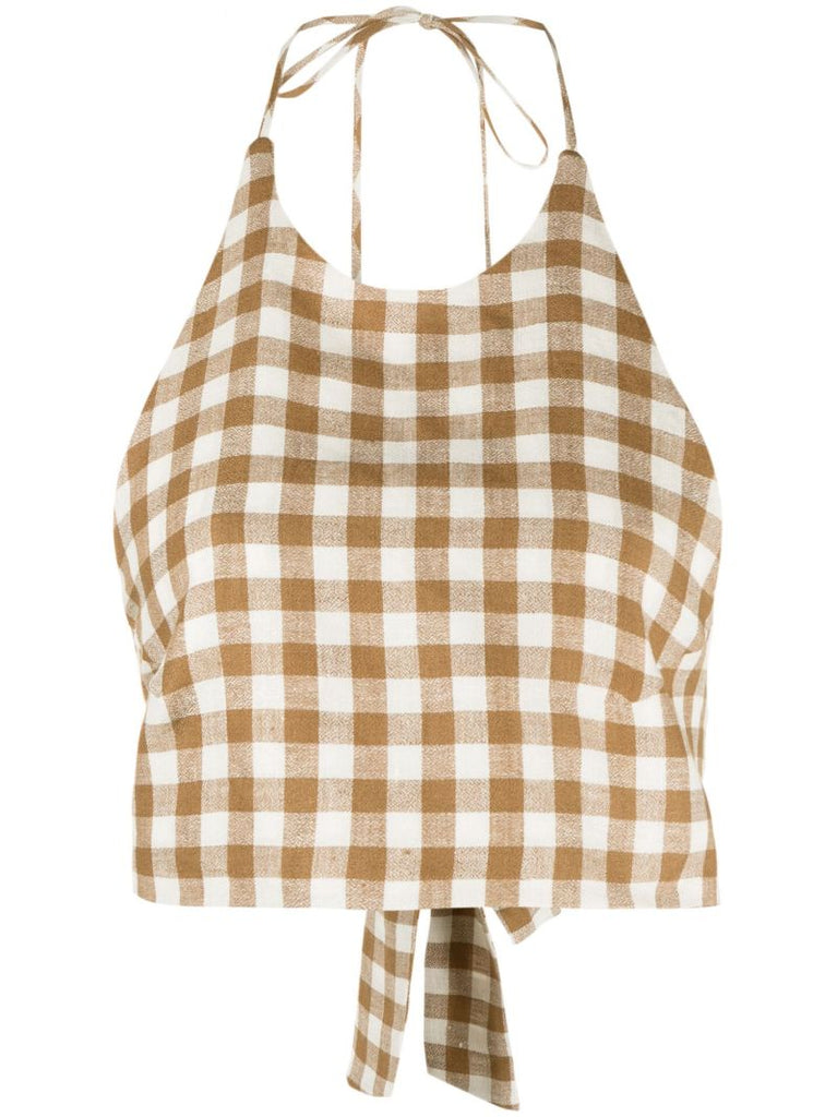 Brown Marseille Checked Cropped Top