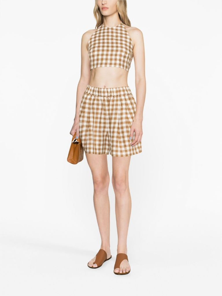 Brown Marseille Checked Cropped Top