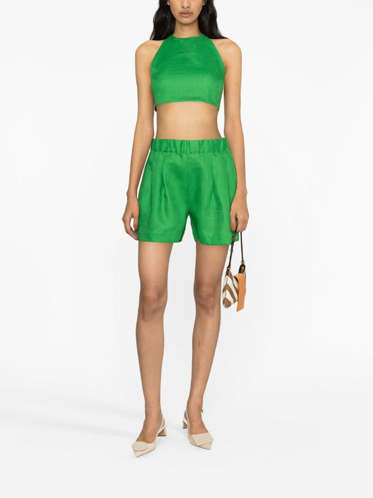 Green Marseille Linen Cropped Top